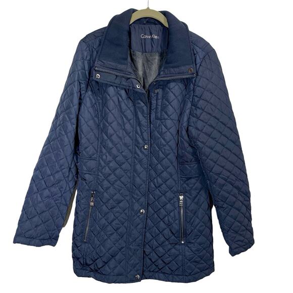 Calvin Klein Womens Marine Quilt Anorak Jacket Full Zip Size Small Navy Blue - Picture 1 of 12